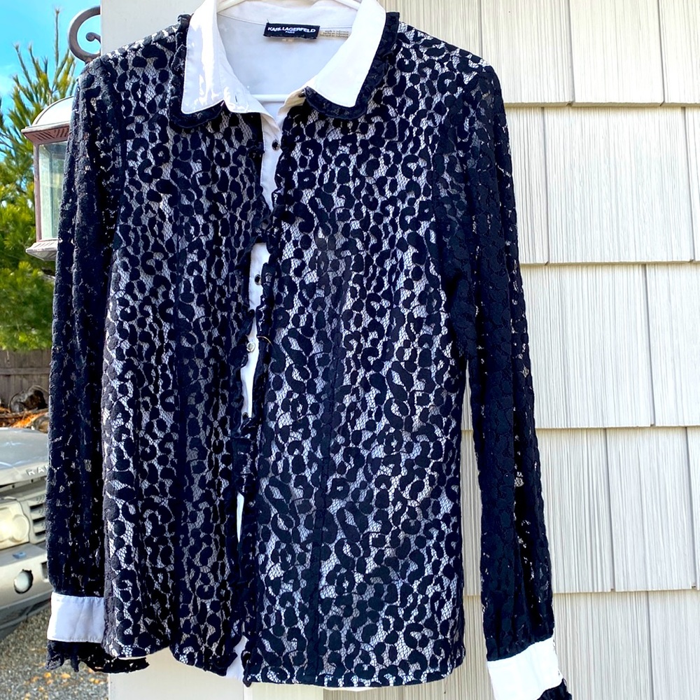 Karl Lagerfeld Black lace and white blouse… size Medum